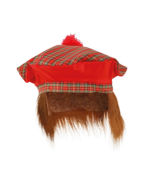Cappello scozzese rosso tartan con capelli rossi e pon pon per costume celtico Halloween Carnevale