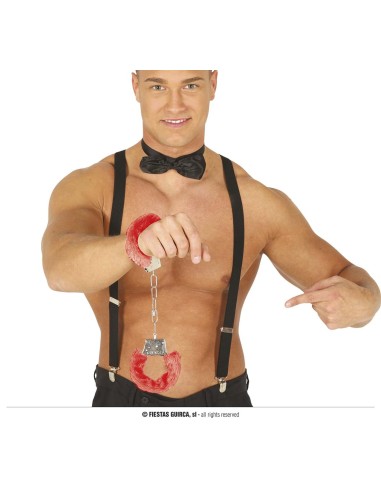 Manette peluche rosse con catena metallica accessorio per costumi adulti feste a tema