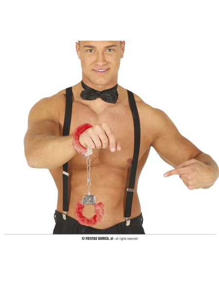 Manette peluche rosse con catena metallica accessorio per costumi adulti feste a tema