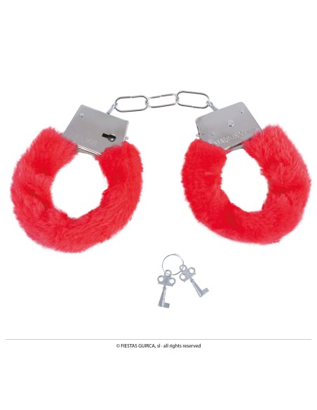 Manette peluche rosse con catena metallica accessorio per costumi adulti feste a tema