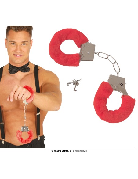 Manette peluche rosse con catena metallica accessorio per costumi adulti feste a tema