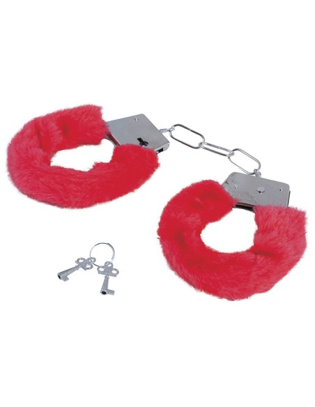 Manette peluche rosse con catena metallica accessorio per costumi adulti feste a tema