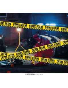Nastro giallo scena del crimine con scritta nera per decorazioni Halloween e feste horror