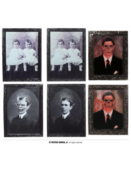 Set 6 quadri horror con ritratti spaventosi cornici vintage decorazioni Halloween 35x48cm