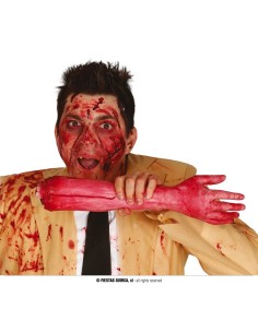Braccio finto insanguinato 35 cm decorazione horror Halloween con macchie di sangue realistiche 2