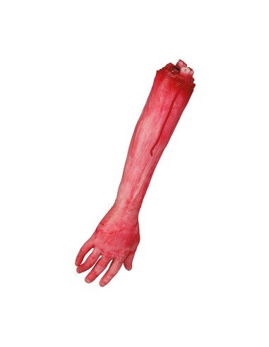 Braccio finto insanguinato 35 cm decorazione horror Halloween con macchie di sangue realistiche