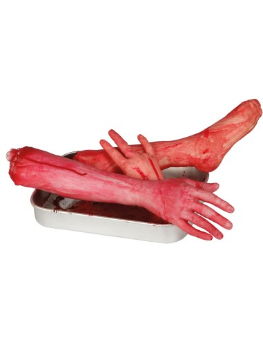 Braccio finto insanguinato 35 cm decorazione horror Halloween con macchie di sangue realistiche