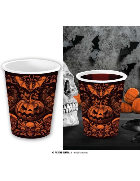 Set bicchieri Halloween Zucca Gotica arancioni neri 240ml decorazioni festa party horror