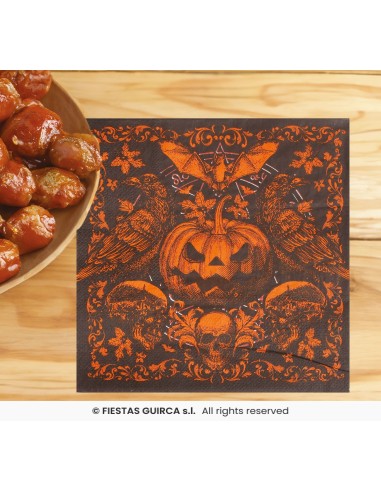 Tovaglioli Halloween zucca gotica arancione nero design pipistrelli teschi decorazioni tavola party