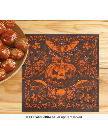 Tovaglioli Halloween zucca gotica arancione nero design pipistrelli teschi decorazioni tavola party