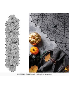 Runner tavola decorativo ragnatele nere con ragni per Halloween feste horror