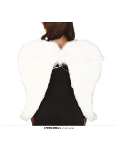 Ali d'angelo bianche in piuma 80x60 cm indossate su modello per costume angelico