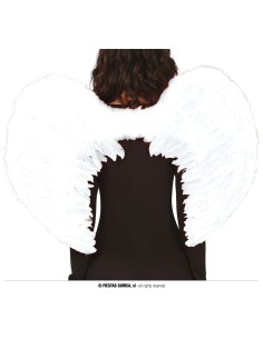 Ali di piume bianche da angelo 80x55 cm con elastici per travestimenti e costumi