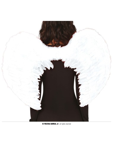 Ali di piume bianche da angelo 80x55 cm con elastici per travestimenti e costumi