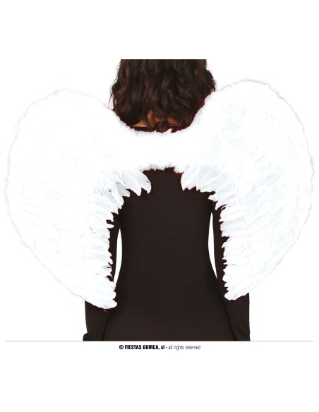 Ali di piume bianche da angelo 80x55 cm con elastici per travestimenti e costumi