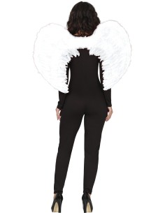 Ali di piume bianche da angelo 80x55 cm con elastici per travestimenti e costumi 2