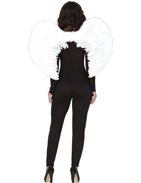 Ali di piume bianche da angelo 80x55 cm con elastici per travestimenti e costumi