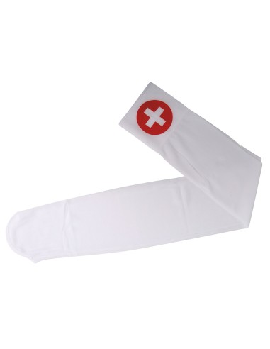Calze autoreggenti bianche da infermiera con croce rossa per costume medico Halloween