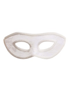 Maschera sexy in pizzo bianco indossata da donna con capelli castani e rossetto rosso 2