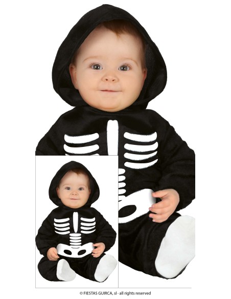 Costume scheletro neonato nero con cappuccio e stampa ossa bianche tutina baby Halloween