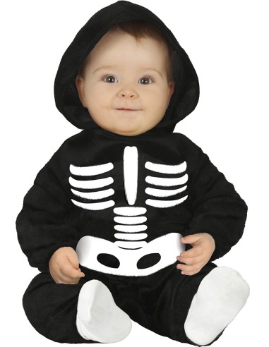 Costume scheletro neonato nero con cappuccio e stampa ossa bianche tutina baby Halloween