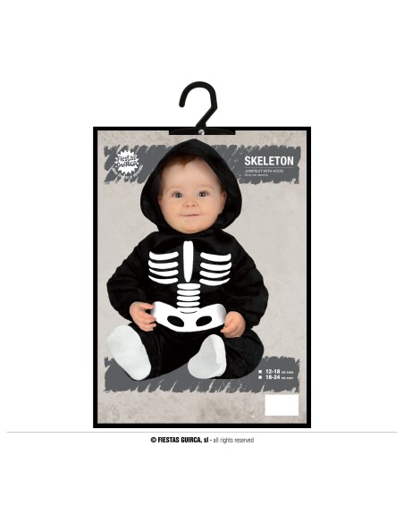 Costume scheletro neonato nero con cappuccio e stampa ossa bianche tutina baby Halloween
