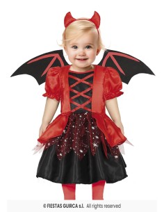 Costume baby diavoletta rosso e nero con ali pipistrello e cornetti per neonato Halloween