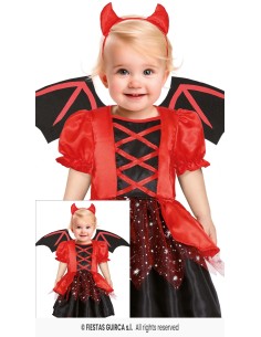 Costume baby diavoletta rosso e nero con ali pipistrello e cornetti per neonato Halloween 2