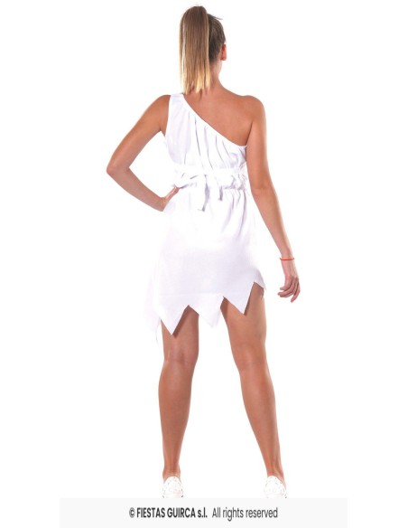 Costume cavernicola donna bianco monospalla con gonna irregolare per feste tema preistorico