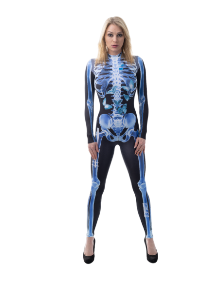 Costume cyborg scheletro blu aderente donna per Halloween feste futuristiche