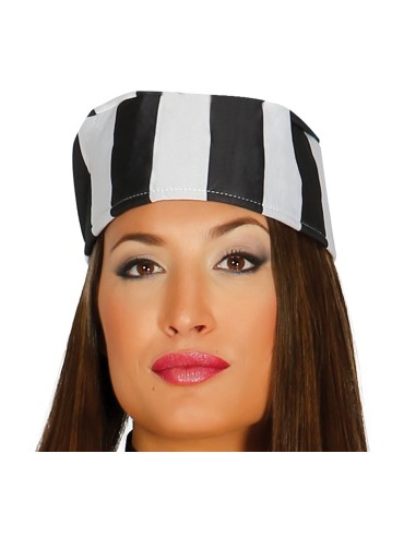 Costume da prigioniera donna con vestito a righe bianche nere e cappello per feste Halloween