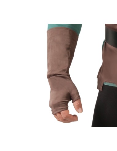 Costume arciere medievale verde marrone con cappuccio tunica cinture e faretra frecce uomo