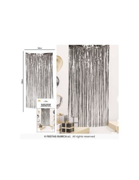 Tenda decorativa argento metallica 100x200cm con frange verticali per feste ed eventi