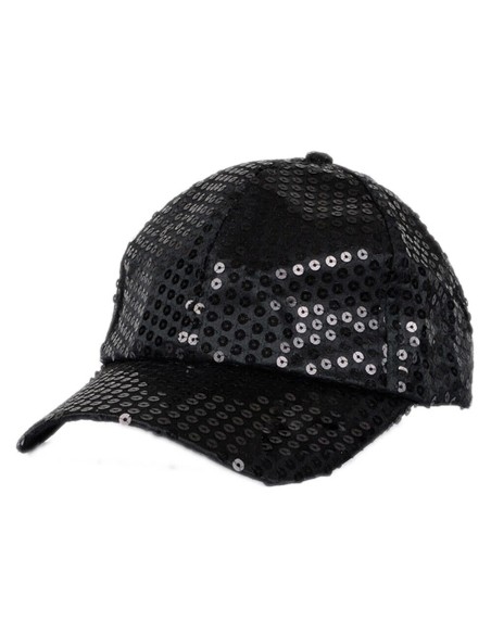 Cappello baseball nero con paillettes scintillanti e visiera per feste glamour
