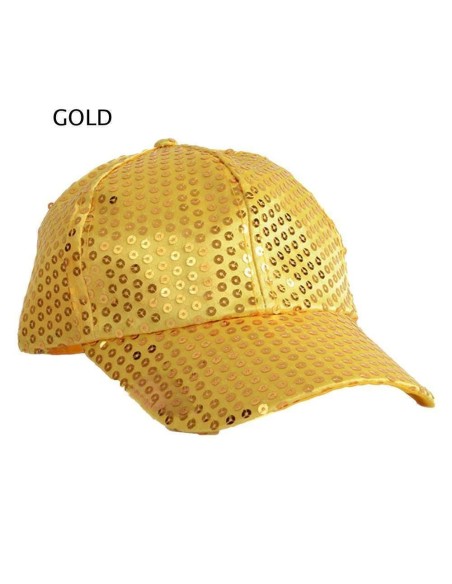 Cappello baseball oro con paillettes dorate scintillanti e visiera per feste glamour