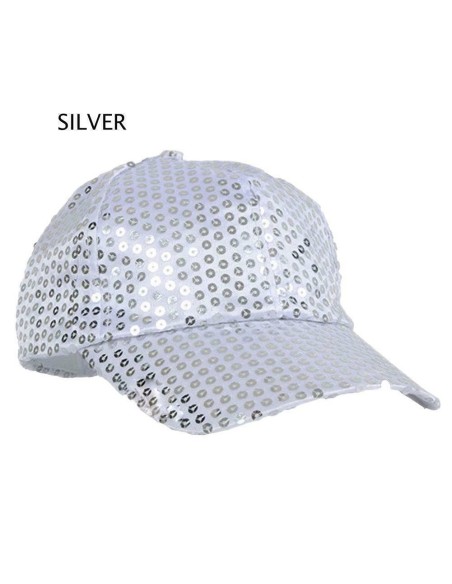 Cappello baseball argentato con paillettes brillanti e visiera per feste e discoteca