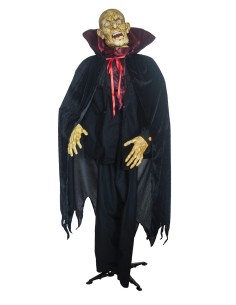 Dracula animato 180cm con mantello nero cappuccio rosso effetti luce suono movimento decorazione Halloween horror