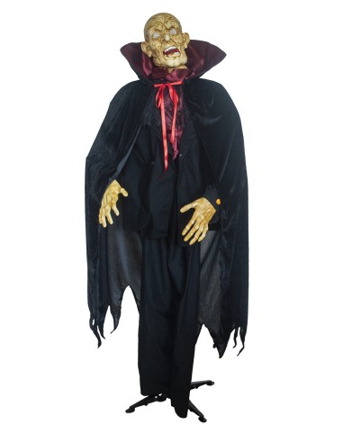 Dracula animato 180cm con mantello nero cappuccio rosso effetti luce suono movimento decorazione Halloween horror