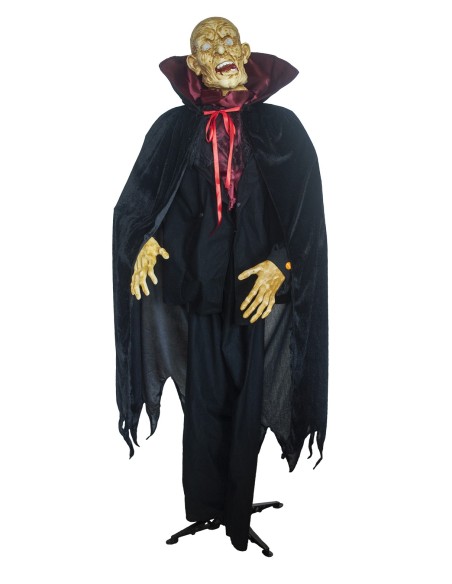 Dracula animato 180cm con mantello nero cappuccio rosso effetti luce suono movimento decorazione Halloween horror