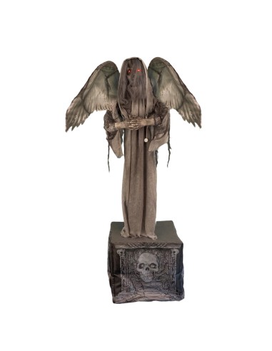 Decorazione Halloween angelo demoniaco 168cm con ali su lapide con teschio per feste horror