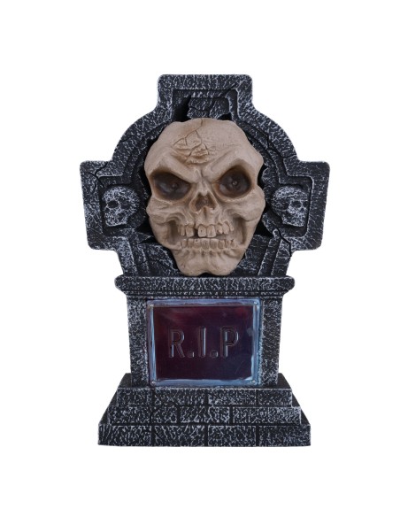 Lapide Halloween con zombie parlante, occhi rossi luminosi e scritta RIP illuminata per decorazioni horror