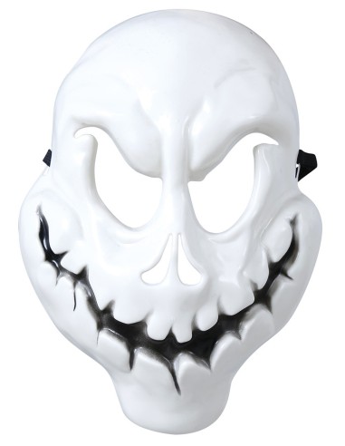 Maschera fantasma burbero PVC bianca con occhi scuri e bocca cucita per Halloween horror