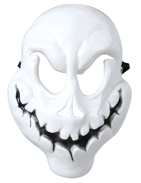 Maschera fantasma burbero PVC bianca con occhi scuri e bocca cucita per Halloween horror