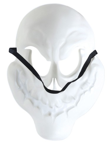 Maschera fantasma burbero PVC bianca con occhi scuri e bocca cucita per Halloween horror
