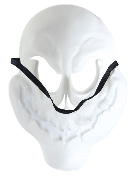 Maschera fantasma burbero PVC bianca con occhi scuri e bocca cucita per Halloween horror