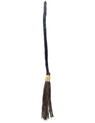 Scopa da strega smontabile 90 cm con manico nero e setole marroni per costume Halloween