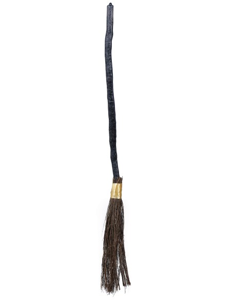 Scopa da strega smontabile 90 cm con manico nero e setole marroni per costume Halloween