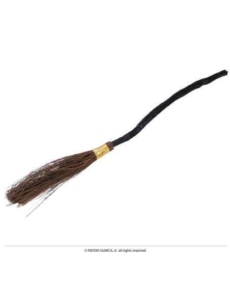 Scopa da strega smontabile 90 cm con manico nero e setole marroni per costume Halloween
