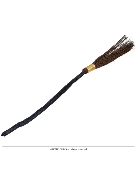 Scopa da strega smontabile 90 cm con manico nero e setole marroni per costume Halloween