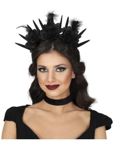 Cerchietto nero con fiori gotici e spine per costume Halloween donna 2